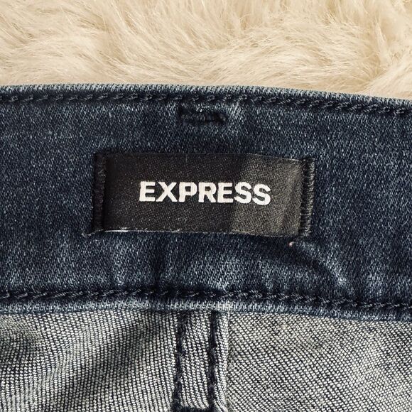 Express Skinny Mid Rise Jeans 10 (31x29) Dark Wash Blue Super Stretch Womens - Picture 4 of 11